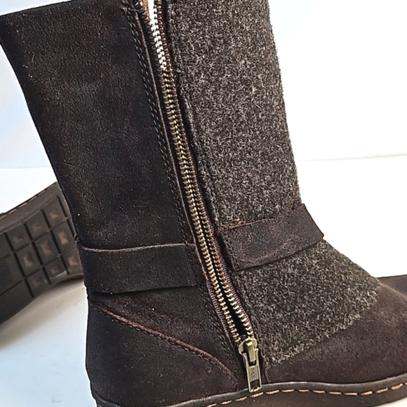 Born Kore Nubuck Leather & Wool Brown Buckle Detail Side Zip Mid Calf Boot - Picture 11 of 16